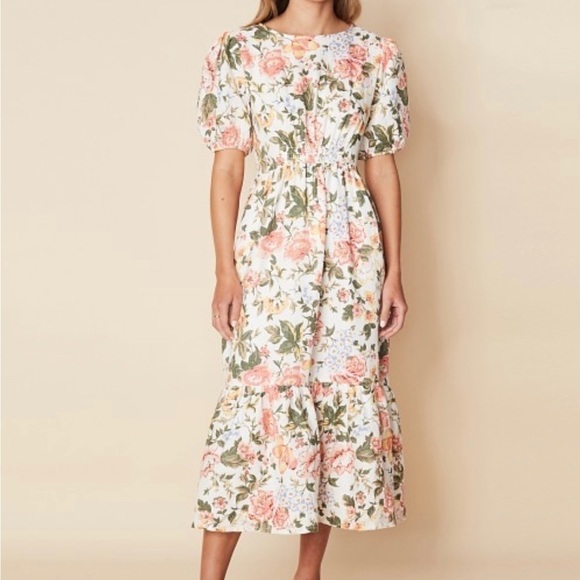 Faithfull the Brand Il Riso Midi linen Dress Teatro Floral NWT - Picture 2 of 10